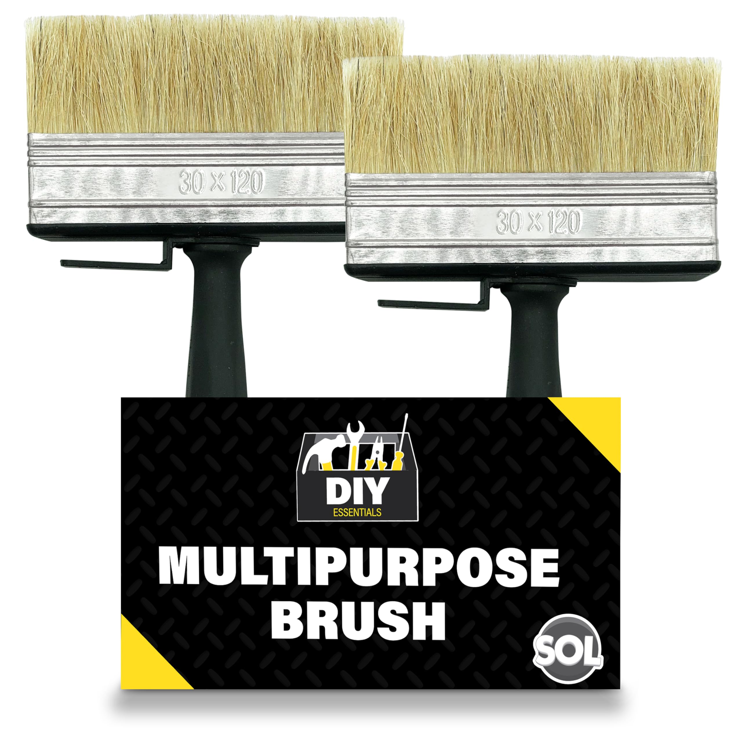 SOL 2pk Large Fence Paint Brushes for Wood, Fence Paint Brush Set and Shed, Masonary Ceilings Furniture DIY Home Interior Exterior Painting Wood Surfaces Smooth Finish Easy Grip Handles