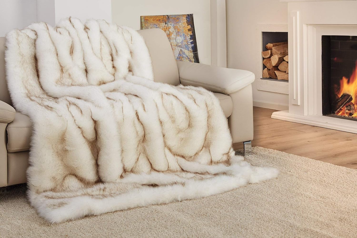 Gözze - Throw/Blanket, Edle Felloptik, Arctic Fox Design, 150 x 200 cm - White - Image 5
