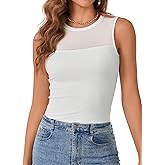 Rooscier Women's Sleeveless Sheer Mesh Crew Neck Ribbed Fitted Full Length Tank Top