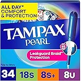 Tampax Pearl Tampons Trio Pack, Super/Super Plus/Ultra Absorbency with BPA-Free Plastic Applicator and LeakGuard Braid, Unscented, 34 Count