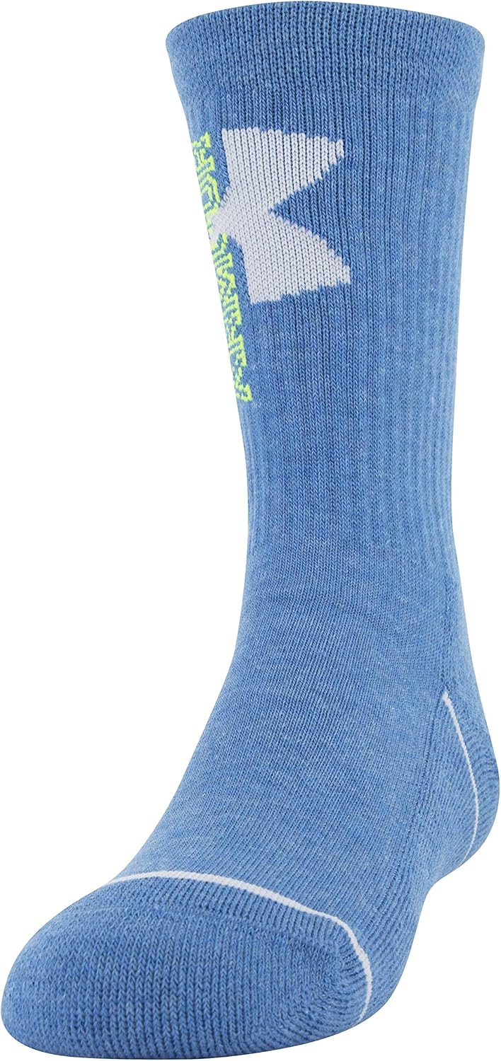 Under Armour Youth Phenom Crew Socks, 3-Pairs, Graphite Blue/Halo Gray, Shoe Size: Youth 13.5K-4Y: Sports & Outdoors