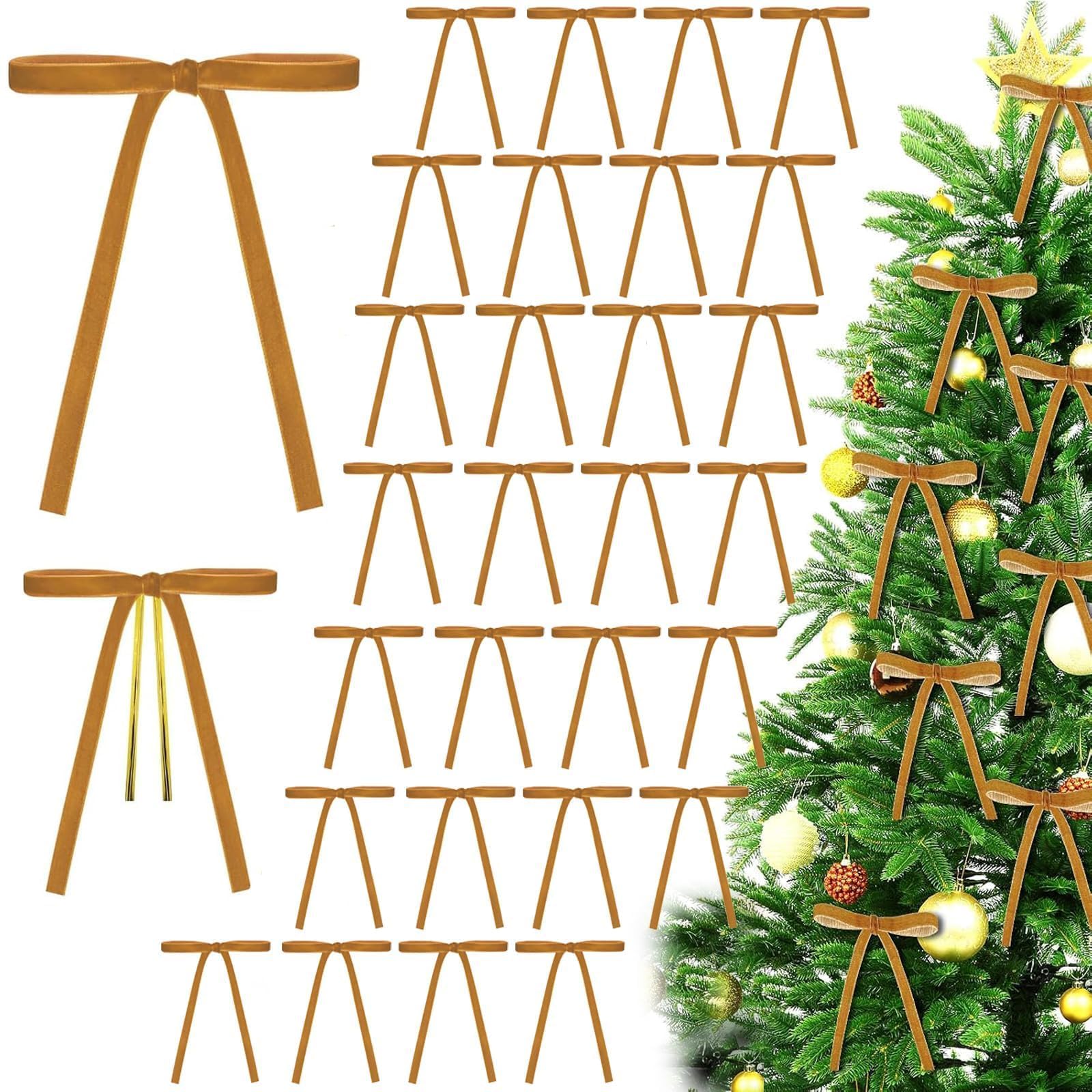 30 Pcs Rustic Velvet Christmas Bow 5 x 7 Inch for Wreath, Tree and Home Decorations - Vintage Ribbon Bows (Khaki)