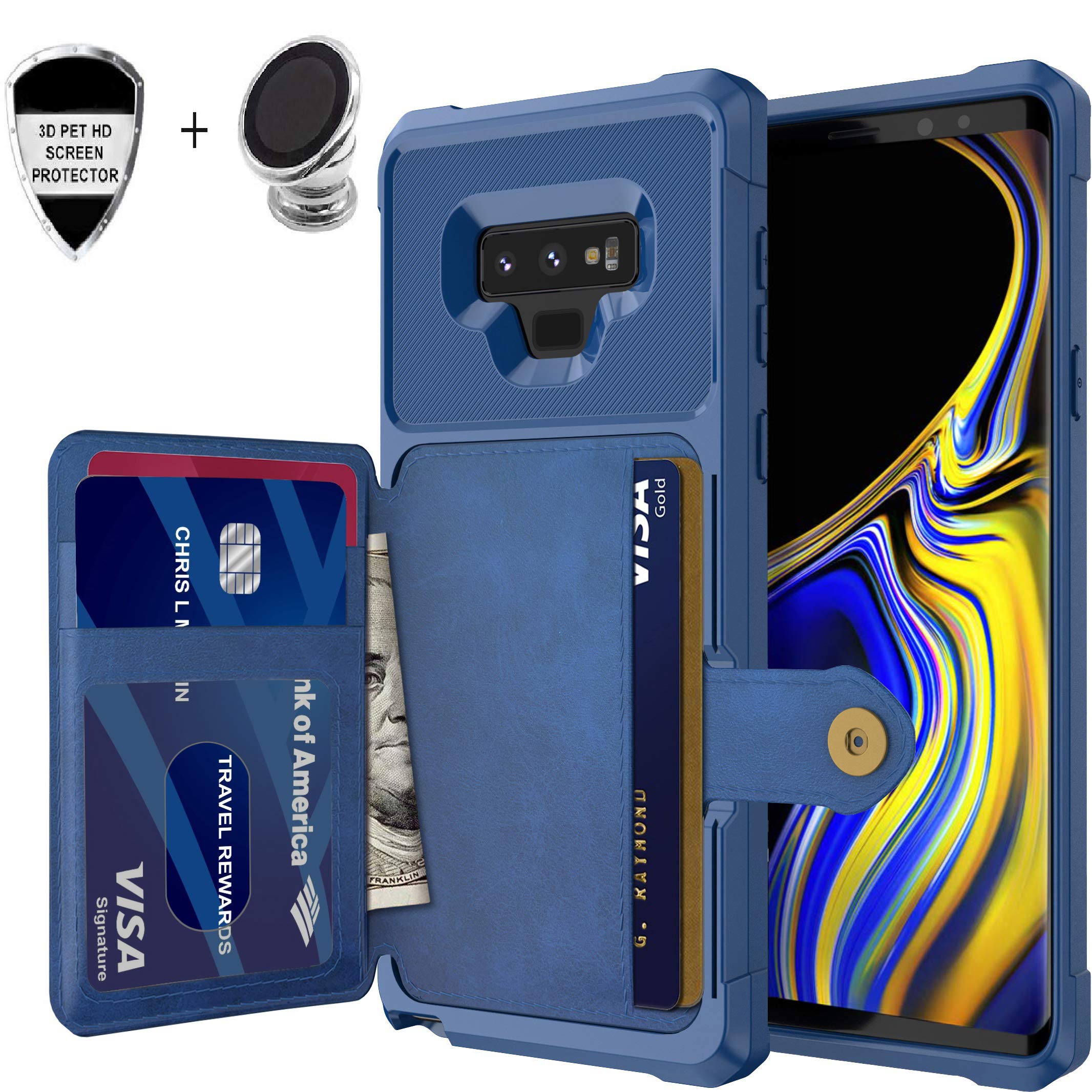 Galaxy Note 9 Wallet Case, Sumsung Note 9 Flip Leather Kickstand Fit Magnetic Wireless Car Charger Mount Slim Durable Shockproof Protective Card Slots Holder Case Cover (Red)