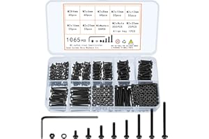 QOOSIKICC 1065 Pcs M2 Screw Assortment, Bolts and Nuts Kit, Hex Socket Button Head Cap Screws and Nuts and Washers Set, Metric Machine Screw Assortment Kit (1065, M2)