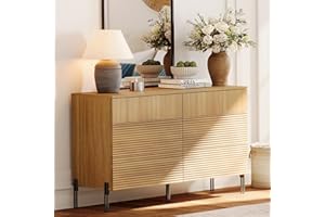 WAMPAT Fluted Dresser for Bedroom with 6 Drawers, 47.2" W Modern Dresser TV Stand with Metal Handle, Wood Wide Chest of Drawe