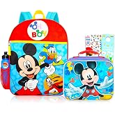 Mickey Mouse Backpack and Lunch Box Set for Kids School Bundle + More | Insulated Lunch Bag &amp; 16in Large Durable Mickey Bookbag Plus Water Bottle, Tattoos, More - Mickey Mouse School Supplies