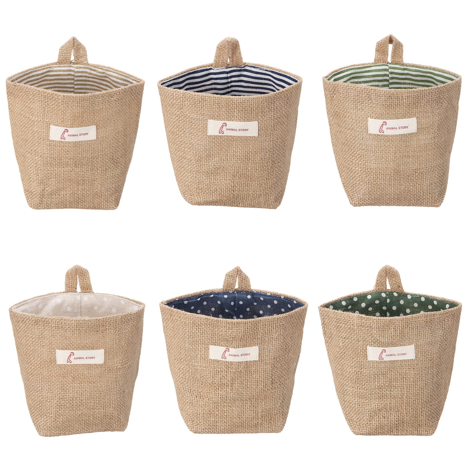Lifreer Storage Baskets, 6 Pcs Cotton Linen Foldable Small Baskets with Handle Storage Boxes for Toy Makeup Key Small Stuff (Style 2)