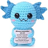 OkiyiD Mini Funny Positive Blue Axolotl Gifts, Knitted Wool Axolotl Toy with Positive Card - Creative Cute Crochet Doll Cheer Up Keepsake Gift for Friends, Women, Student, Christmas