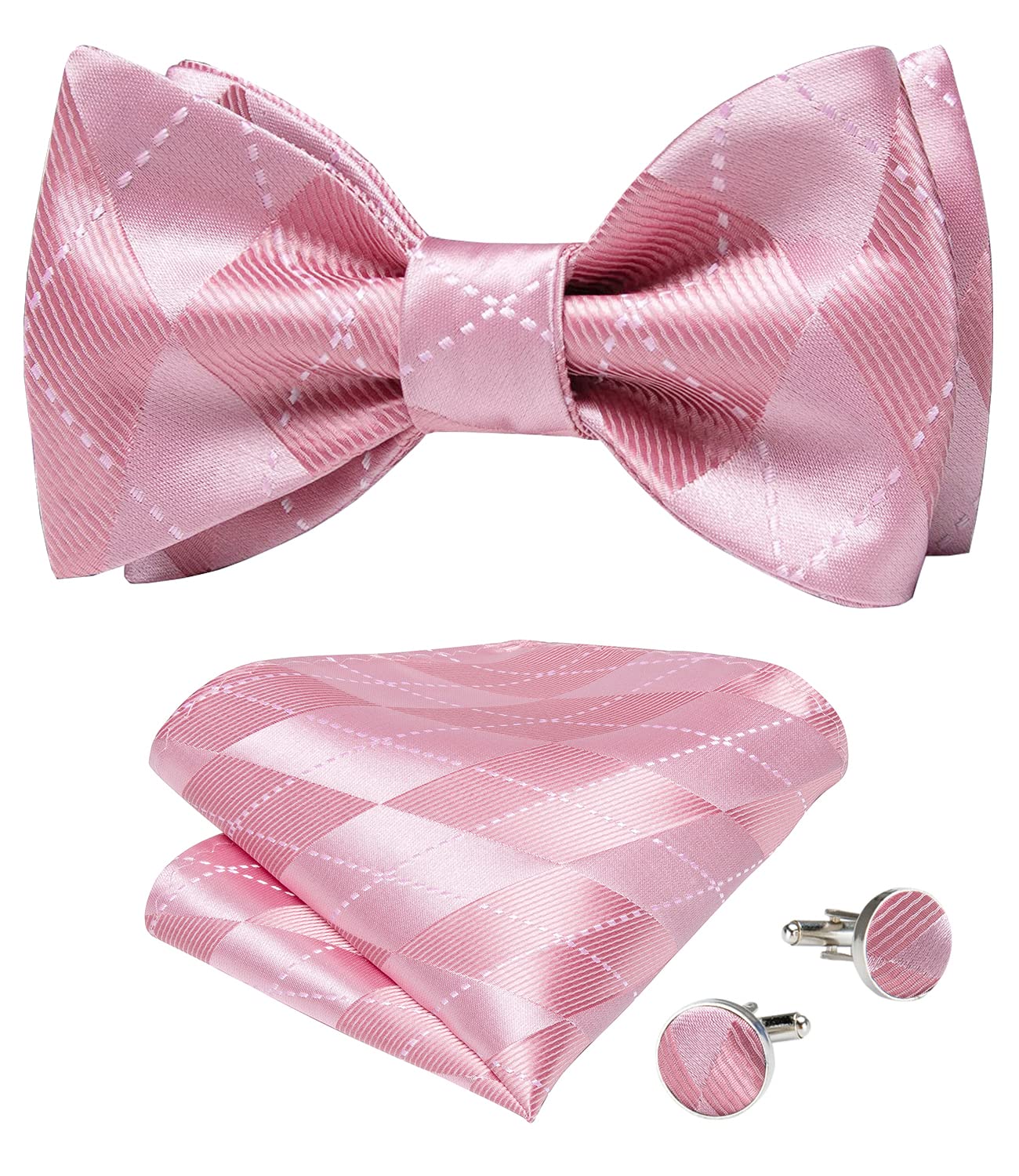 DiBanGu Pink Bow Ties for Men Plaid Bow Tie and