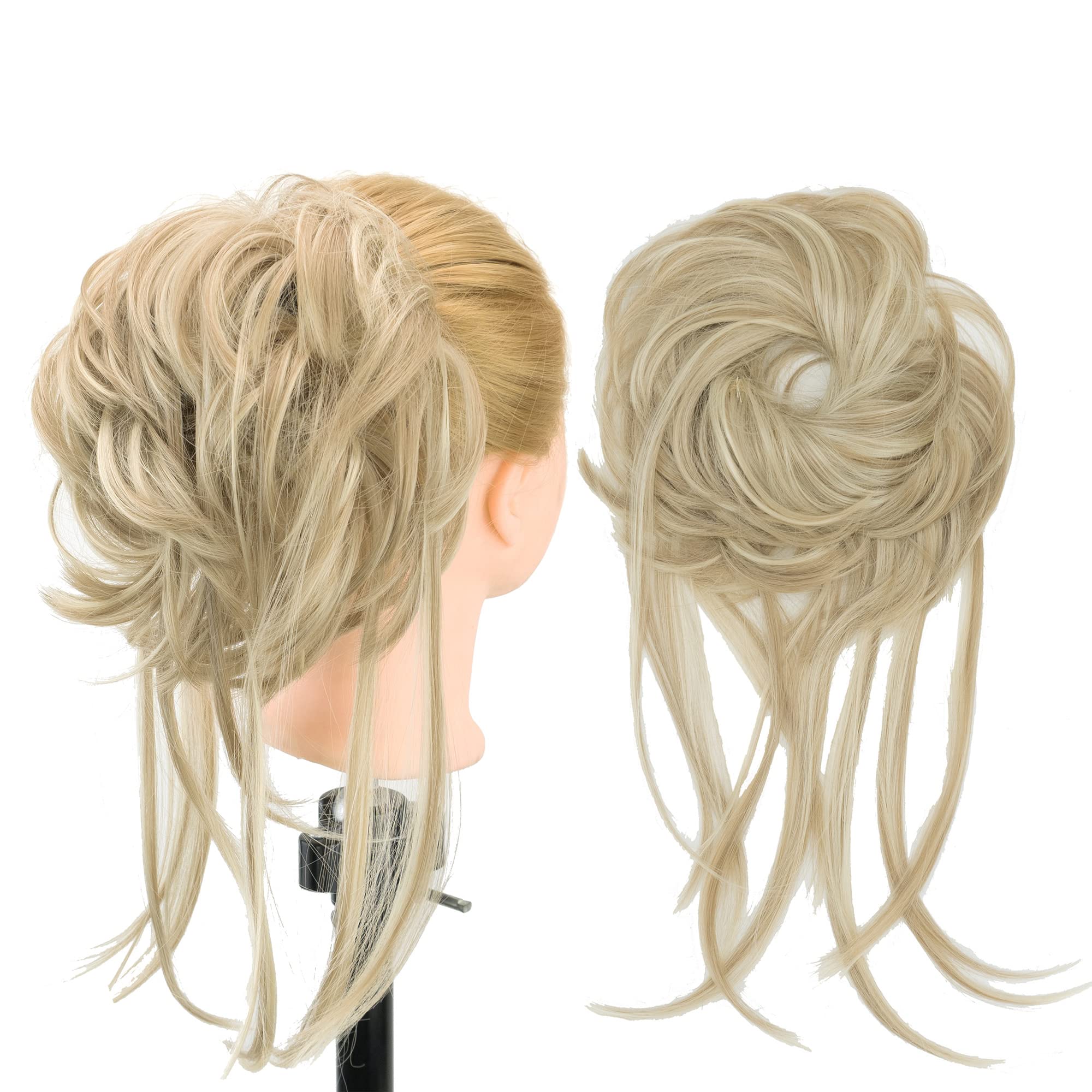 IMISSU 2PCS Messy Hair Bun Piece Updo Long Scrunchies Wrap Ponytail Extension Wavy Hairpieces Chignon Headband (2PCS Dirty Blonde)