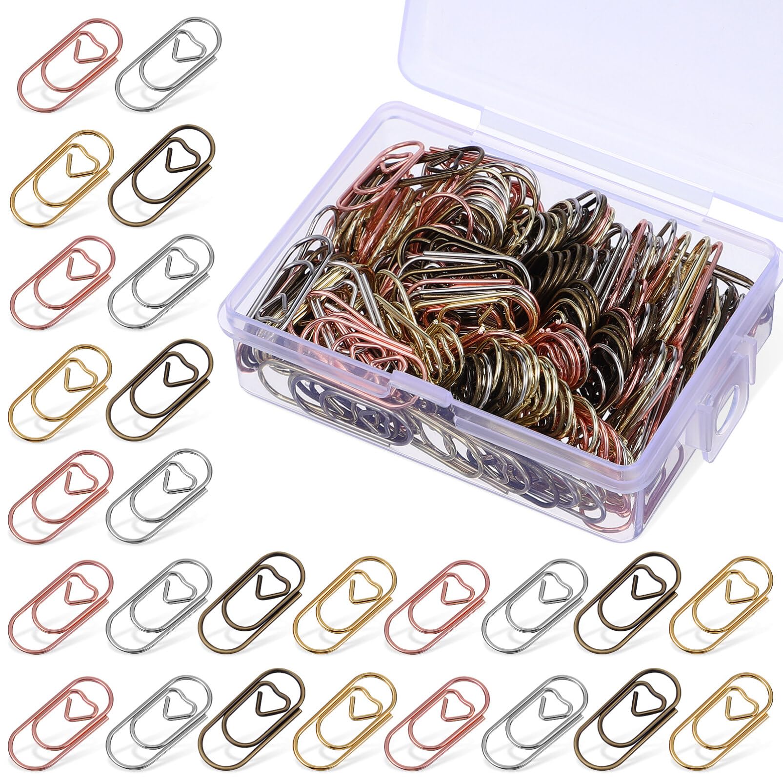 DIYEAH 200PCS Small Paper Clips Metal Paper Clips Bookmarks Heart Shaped Paperclips for Books Photos Posters Notes Memo Paper