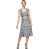 Alex Evenings Women's Tea Length Dress with Rosette Detail