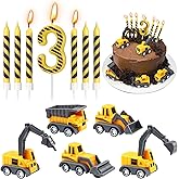 12 Pcs Construction Birthday Candles, 3rd Construction Cake Topper | Number 3 Candle, Digger Cake Topper for Boys Girls Construction Birthday Party Supplies Decorations