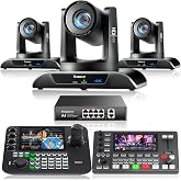 Tenveo PTZ Bundle/Kits - 20X 4K AI Auto-Tracking NDI PTZ Camera(*3) with HDMI/USB3.0/LAN(PoE), 7&rsquo;&rsquo; LCD Quad-Screen NDI Joystick Controller, 4K HDMI + SDI Video Switcher and 8 Port Gigabit PoE Switch
