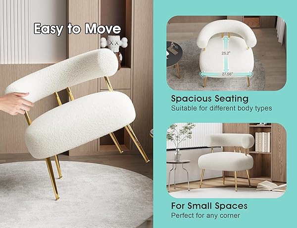 SEYNAR MID CENTURY SHERPA BOUCLE ACCENT CHAIR, ROUND UPHOLSTERED BARREL ARM CHAIR FOR SMALL SPACES, FLUFFY SIDE CORNER SOFA CHAIR FOR LIVING ROOM, BEDROOM, VANITY, OFFICE, READING NOOK(CREAM WHITE)