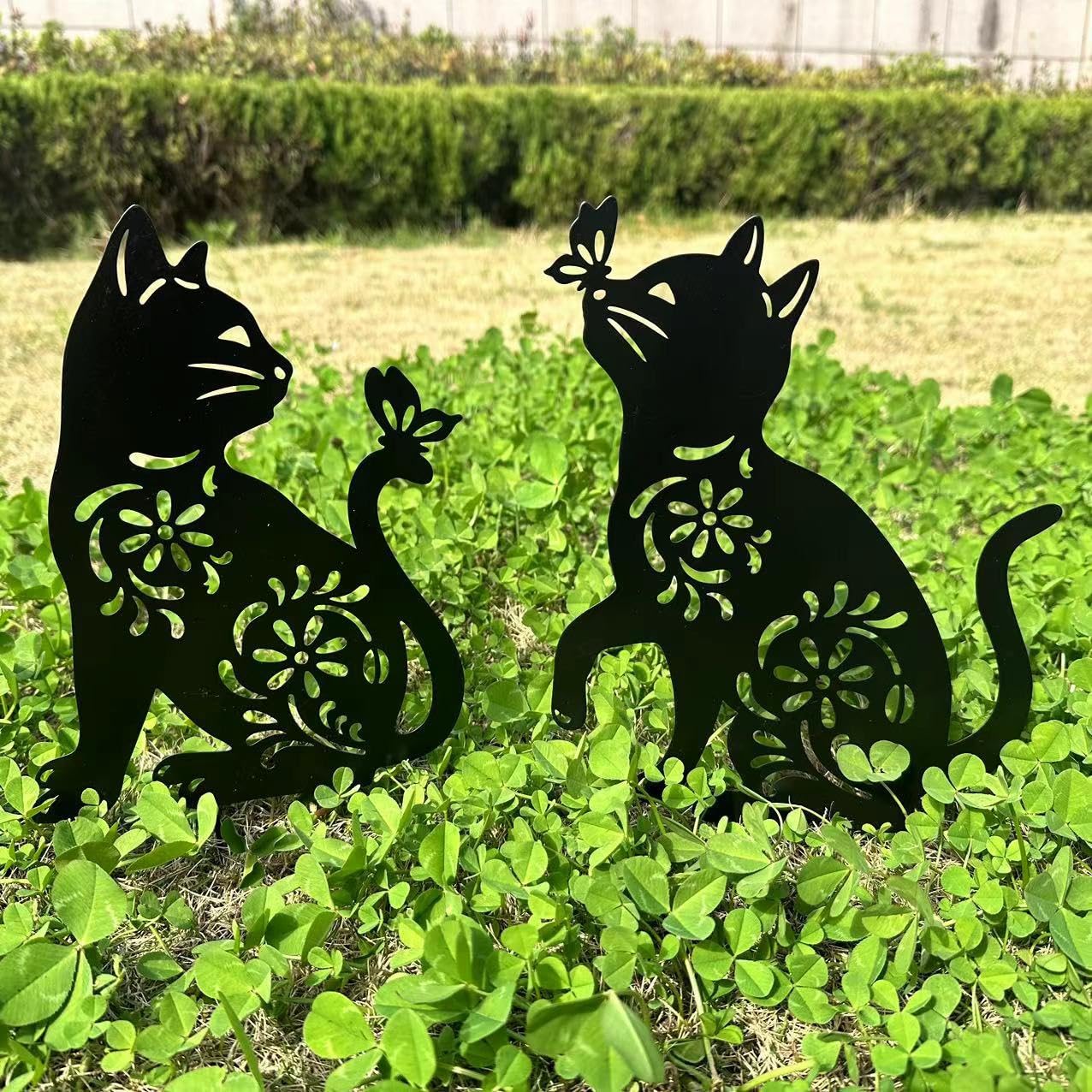 QBMYCN Cat Metal Garden Stakes Decorative,2 Pack Black Cat Silhouette Statues,for Yard, Garden, Lawn Outdoor Decorations.Cat Lovers Gifts. (Black cat)