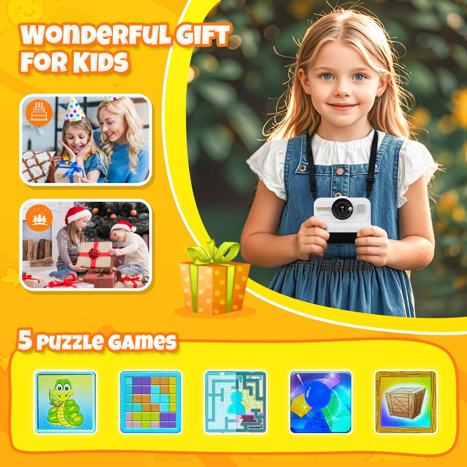 Kids Instant Print Camera, 1080P HD Kids Camera Instant Print with 3 Rolls Print Paper & 32GB Card, Ideal Kids Toys Gifts for Boys & Girls Age 3-14 (Black)