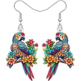 DALANE Acrylic Colorful Hawaiian Tropical Parrot Dangle Earrings Macaw Bird with Flowers Design Drop Jewelry Gifts for Bird Lovers Women Charms