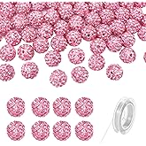 150 Pcs 10mm Rhinestone Clay Beads Pink Polymer Clay Crystal Sparkle Pave Disco Ball Round Diamond Beads Bulk for Bracelet Necklace Earring Jewelry Making (Pink)