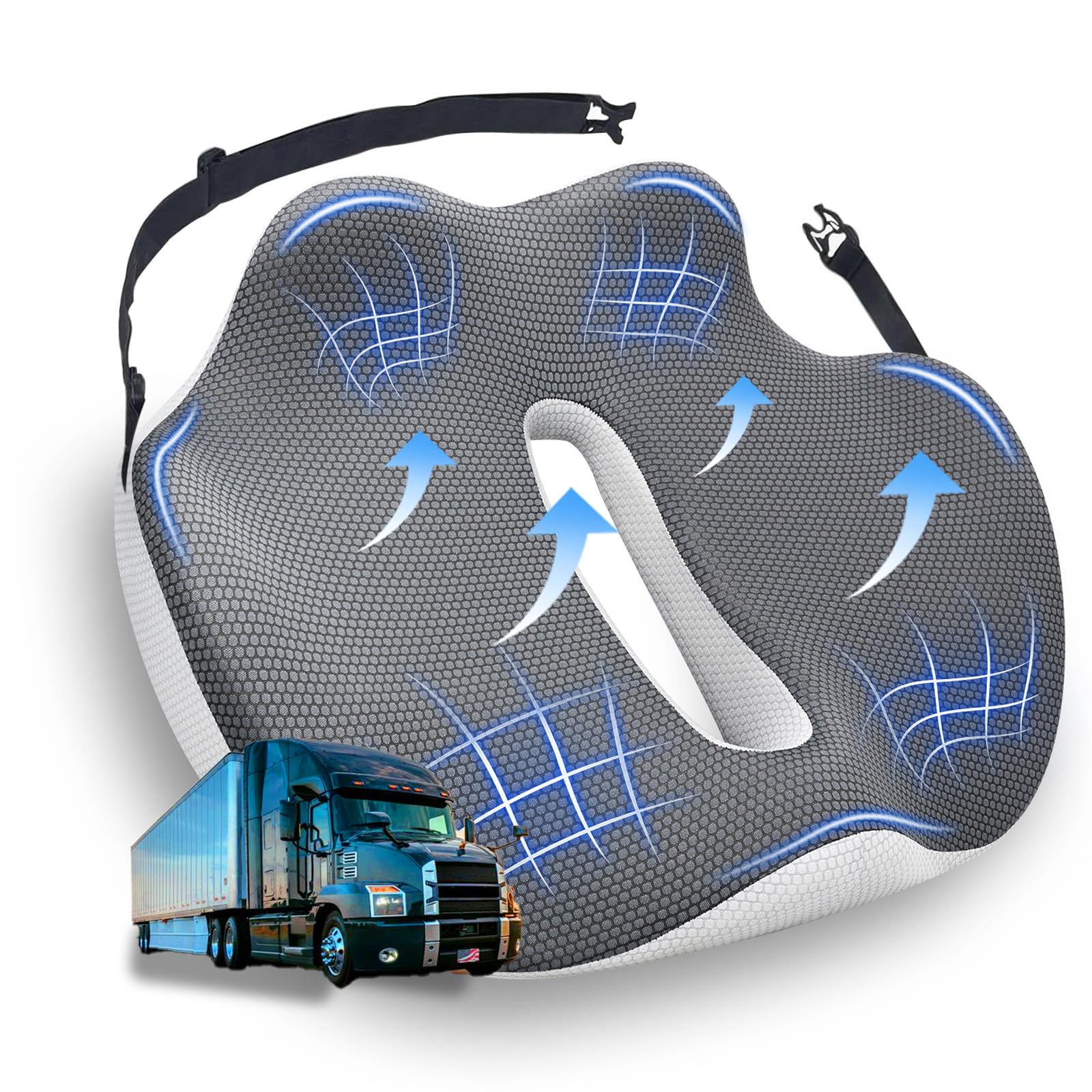 Photo 1 of japiroc X-Large Seat Cushion for Truck Driver, Upgraded Cushion for Back Support and Pain Relief, Memory Foam with Non-Slip Washable Cover, Relieves Long-Term Truck Sitting and Pain