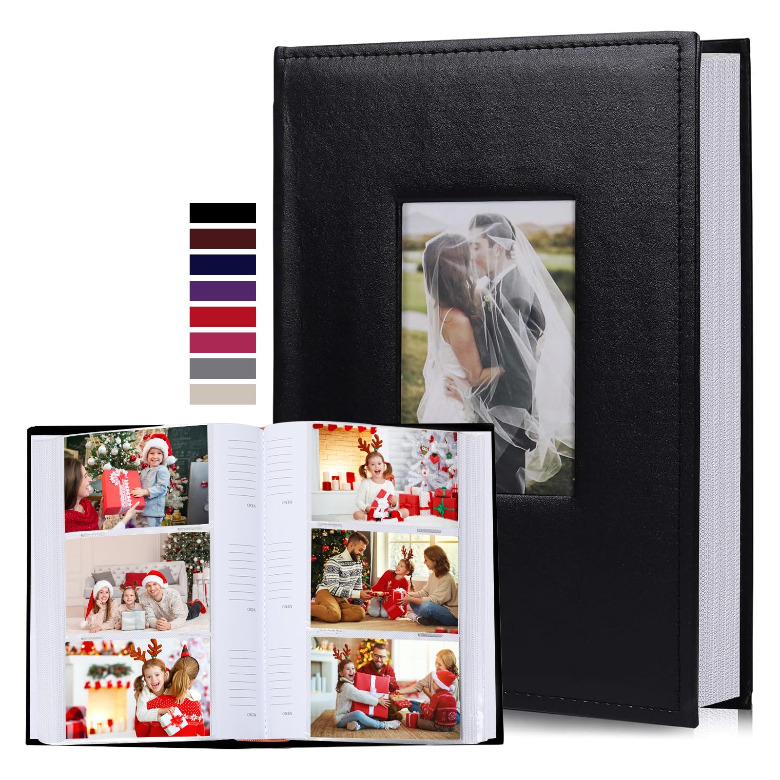 RECUTMS Photo Picture Album 4x6 300 Photos,Small Capacity Premium Leather Cover Wedding Family Photo Albums Holds 300 Horizontal Photos(Black)