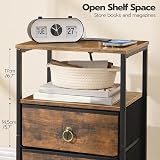 HOOBRO Bedside Table with Charging Station Rustic Brown & Black EBF110KBZ01 view 6
