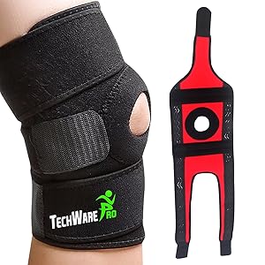 TechWare Pro Knee Brace Support - Relieves ACL, LCL, MCL, Meniscus Tear, Arthritis, Tendonitis Pain. Open Patella Dual Stabilizers Non Slip Comfort Neoprene. Adjustable Bi-Directional Straps - 4 Sizes
