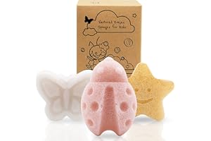 myHomeBody Konjac Baby Sponge for Bathing, Cute Shapes Natural Kids Bath loofah for Infants, Toddler, Newborns, Safe Plant-Based, 3pc. Set: Butterfly, Ladybug, Star