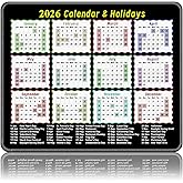 2026 Calendar Mouse Pad,9.8 * 11.8in Portable Size|Waterproof, Non-Slip, Smooth to use|with Complete 2026 Holiday Markings|Mouse pad for Work, Study, and Gaming