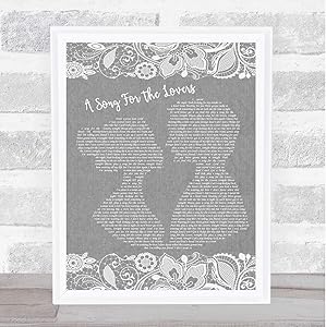 A Song for The Lovers Grey Burlap & Lace Song Lyric Quote Music Poster Gift Present Wedding Song Art Print