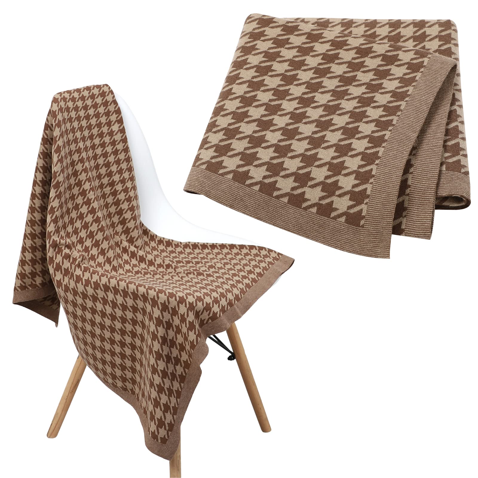 LAWKUL Baby Blanket Knitted 100% Cotton Soft Receiving Blankets for Newborn Boy Girls Unisex Houndstooth 100x80cm Brown