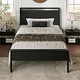 Allewie Twin Size Platform Bed Frame with Wooden Headboard and Footboard, Heavy Duty Metal Slats Support, No Box Spring Needed, Under-Bed Storage, Noise Free, Easy Assembly, Black Oak