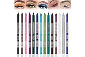 14-Pack Eyeliner Pencil Waterproof Colored Gel Liners, 14 pack metallic gel eyeliners, with Metallic & Shimmer Finishes Smudg