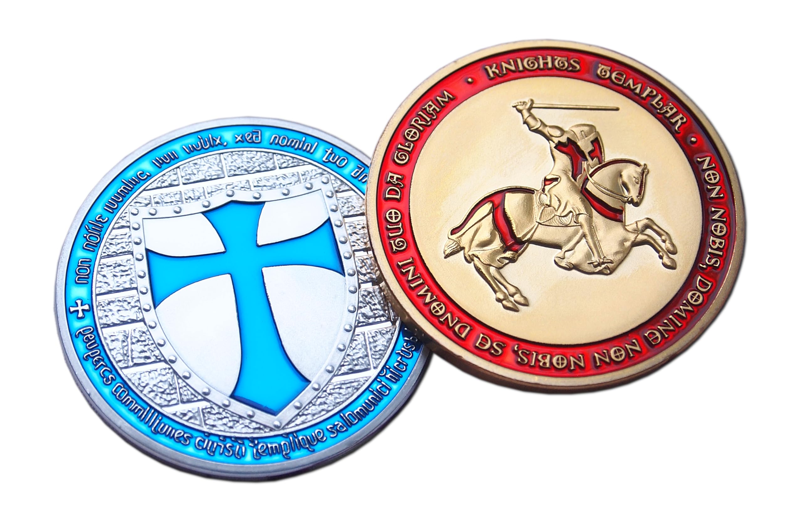 Eillwin Knights Templar Challenge Two Coin Set, Gold & Silver Tone, Crusader Cross & Seal Designs, Masonic Commemorative Souvenir