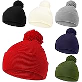 Yaomiao 6 Pcs Women Hat Winter Knitted Beanie with Faux Fur Pom Universal Plush Winter Knit Hats for Men Women Adults