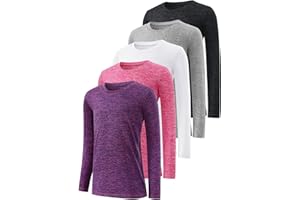 Star Vibe 5-Pack Girls Long Sleeve Athletic Shirts Dry Fit Crew Neck Active Performance T-Shirts for Kids Teens Workout Tops