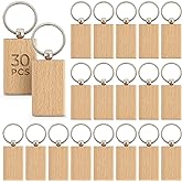 AUEAR, Blank Wooden Key Chain Wood Keychain Key Ring Key Tags Personalized EDC or Best Gift Craft