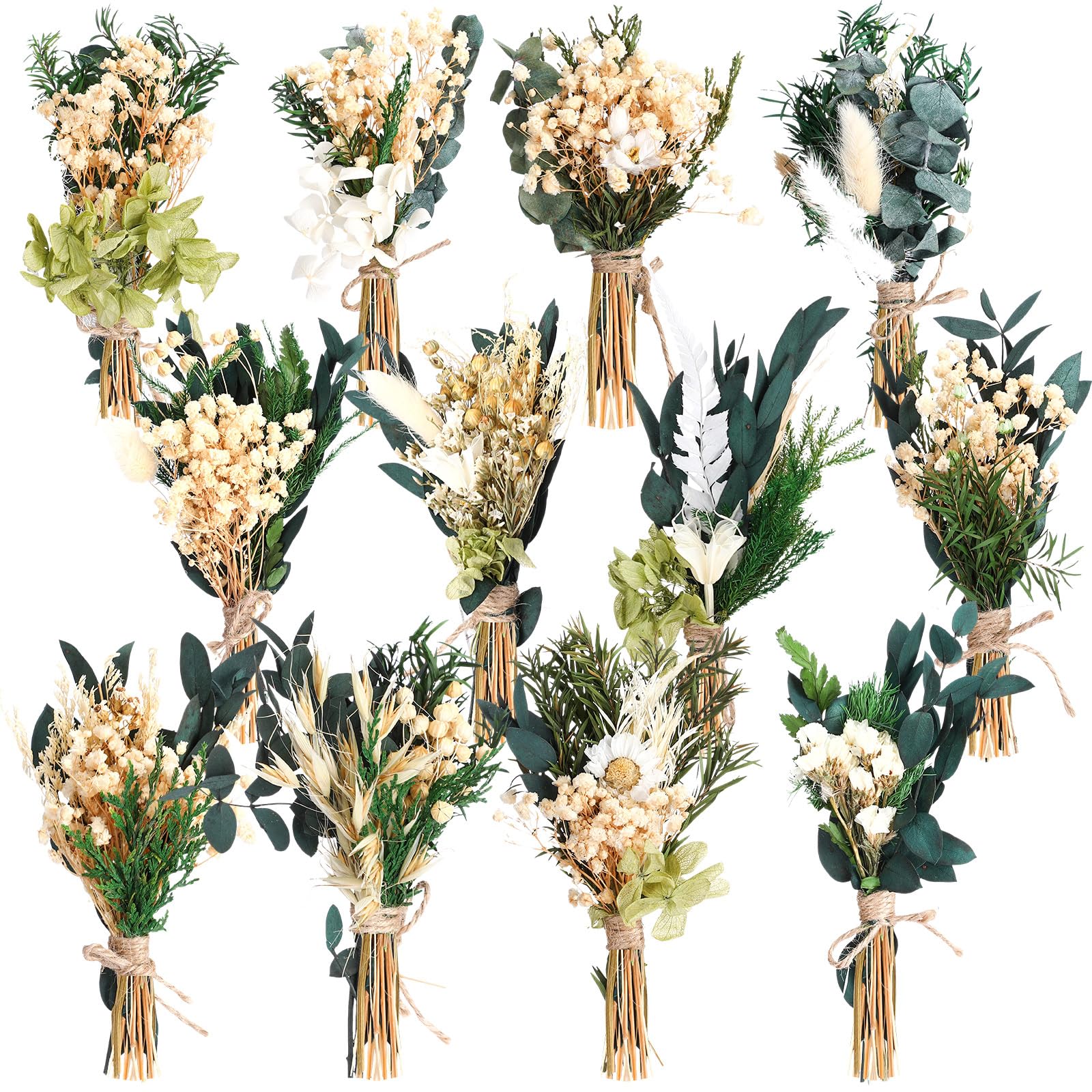 Photo 1 of Layhit 12 Pack Boho Dried Flower Bouquet Mini Wedding Handmade Dry Flowers Decor for Vase Crafts DIY Photo Boutonniere for Men Floral Plant for Bridesmaid Gift Birthday Decor