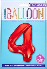 Unique Red Number 4 Shaped Large Foil Balloon 86cm 1 Piece view 3