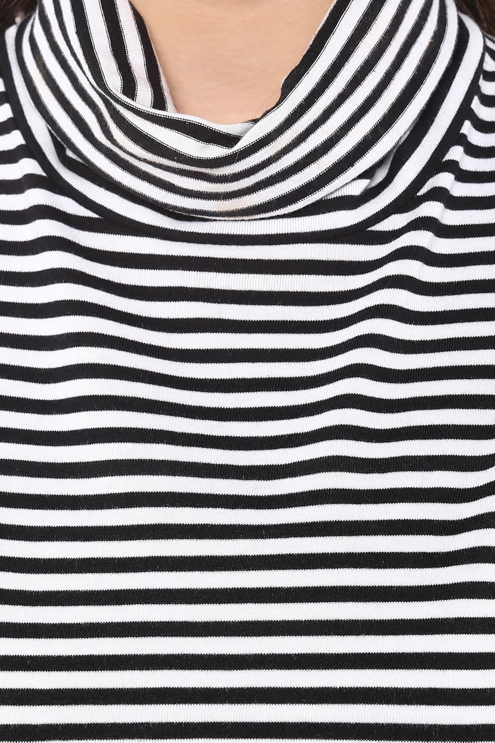 miss chase women's cotton sleeveless high neck top (black and white)
