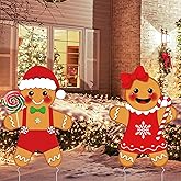 Gingerbread Christmas Decorations Outdoor, 24.4" Large Christmas Yard Signs with Metal Stakes, Xmas Gingerbread Hanging Signs for Front Door Porch Walls, Outdoor Xmas Lawn Garden Yard Pathway Decor