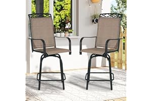 JMGJOY Outdoor Swivel Bar Stools Set of 2, 26.6" Seat Height Patio Bar Chairs with Ventilated Metal Backrest& Textilene Fabric, for Patio, Deck, Garden, Brown