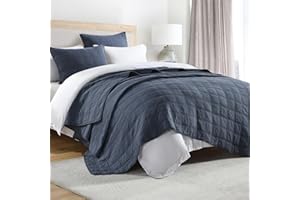 HORIMOTE HOME 100% Cotton Quilt Set King Size, Denim Blue Pre-Washed Bedspreads Coverlet Set in Geometric Pattern, Cozy Lightweight Stitching Decorative Bedding Cover with 2 Shams for All Season