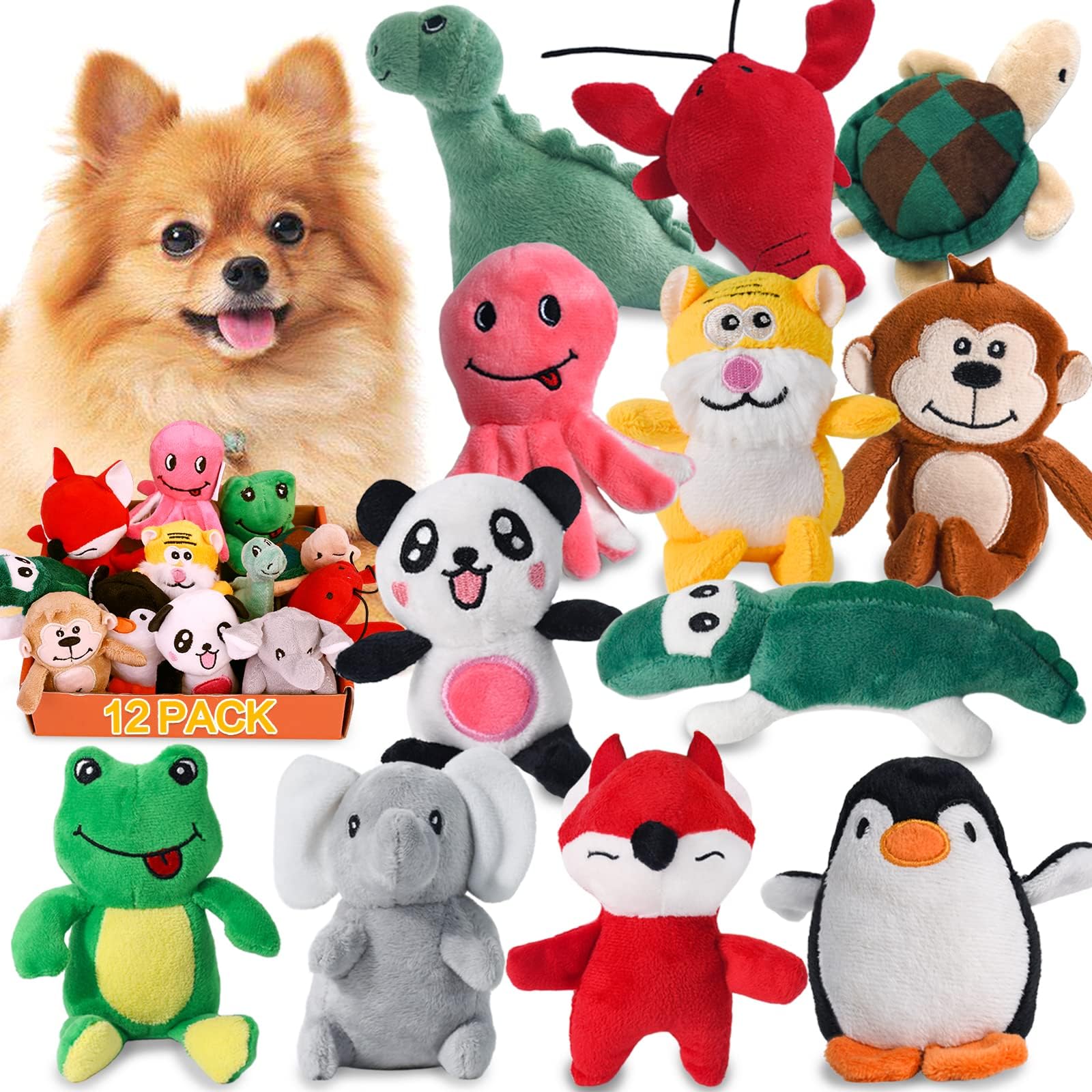 LEGEND SANDY Squeaky Dog Toys for Puppy Small Medium Dogs, Stuffed Samll Dog Toys Bulk with Plush Pet Doggie Toy Set, Cute Safe Pet Chew 12 Pack for Puppies Teething