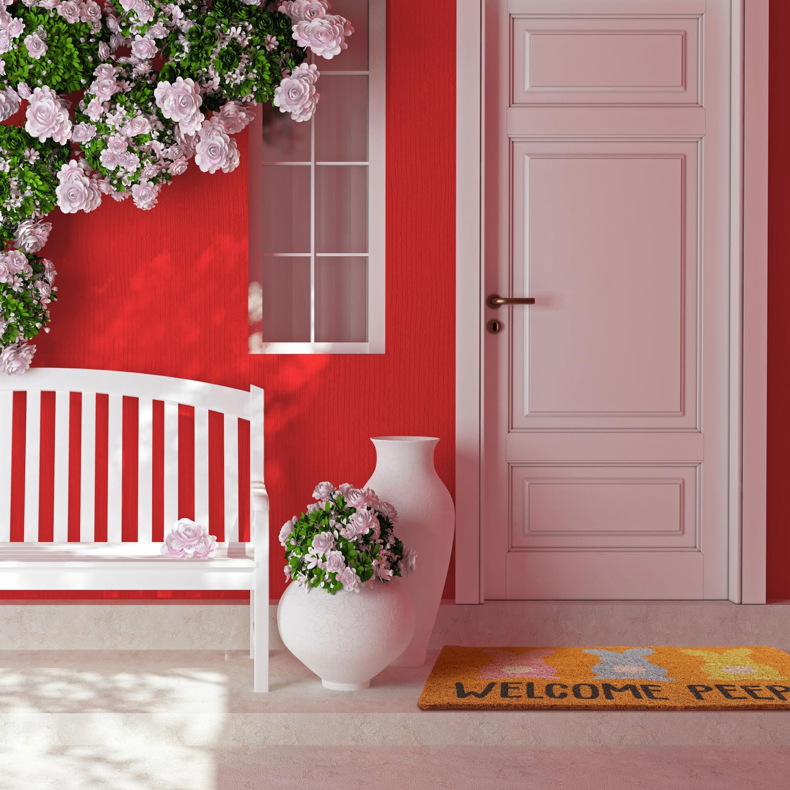 Drydiet 2 Pcs Welcome Doormat Set Spring Easter Day Imitation Coconut Coir Door Mat Spring Welcome Mat Outdoor Entrance Non Slip Doormat for Easter Day Porch Entry Staircase Bathroom Decor - Image 7