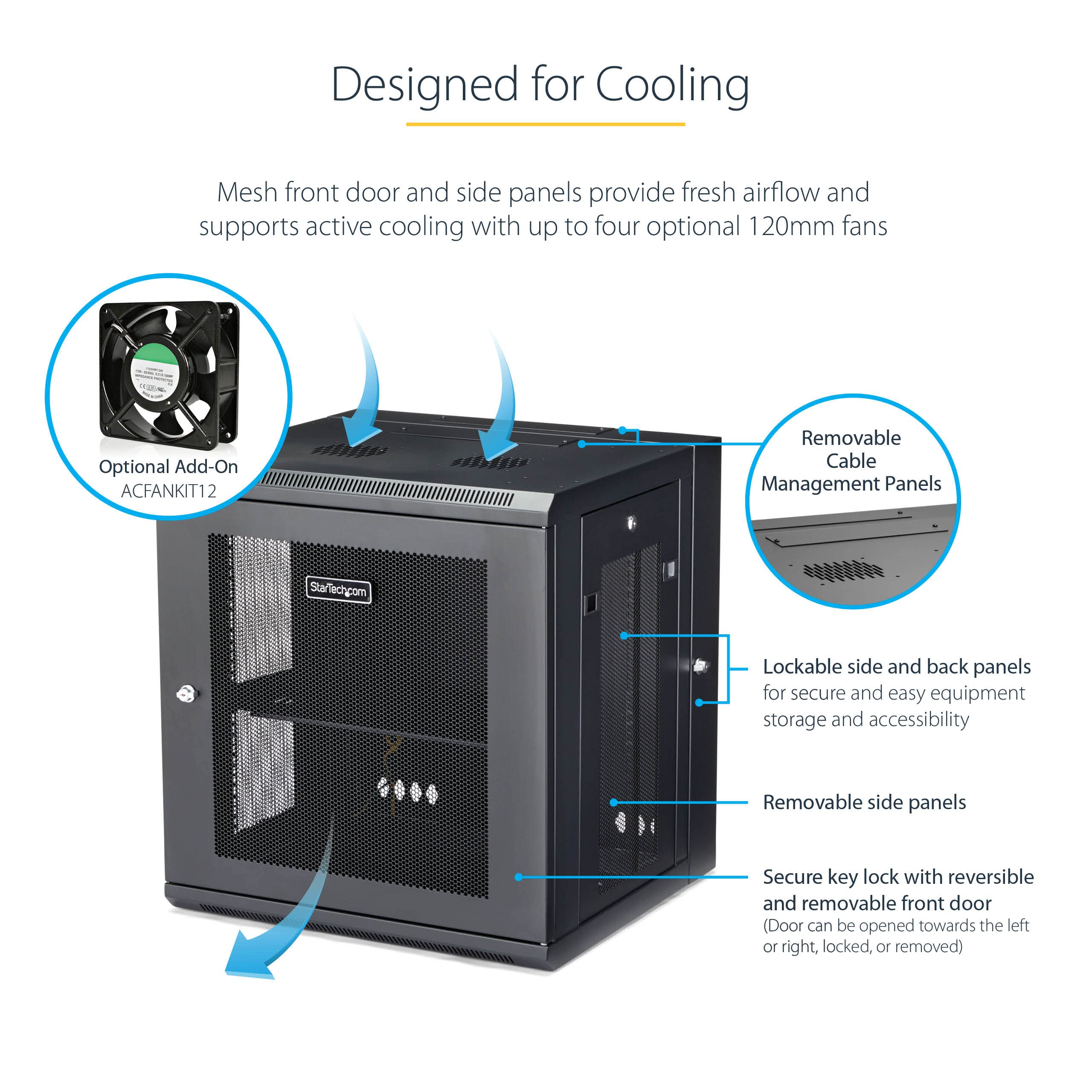 StarTech.com 4-Post 12U Wall Mount Network Cabinet with 1U Shelf, 19in Wall-Mounted Server Rack, Up to 16in Mounting Depth