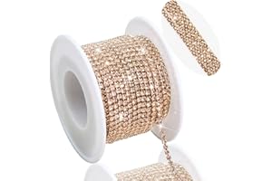 FULZTEY 10 Yards Rhinestone Chain 2mm Crystal Trim Accessories Rhinestone Roll Champagne Rhinestones Chain for Crafts Accessories Glitter Rhinestones Strip for DIY Crafts Clothes Gifts Cups Decoration