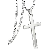 ORAZIO 3MM Stainless Steel Cross Pendant Necklace for Men Women Cross Pendant with 22/24/30 Inches Chain Cross Necklace Jewelry Gifts