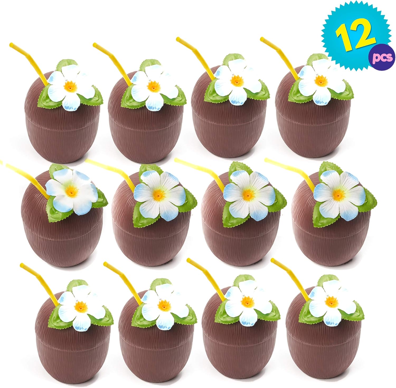 THE TWIDDLERS Coconut Plastic Drinking Cups Set of 12 Perfect for