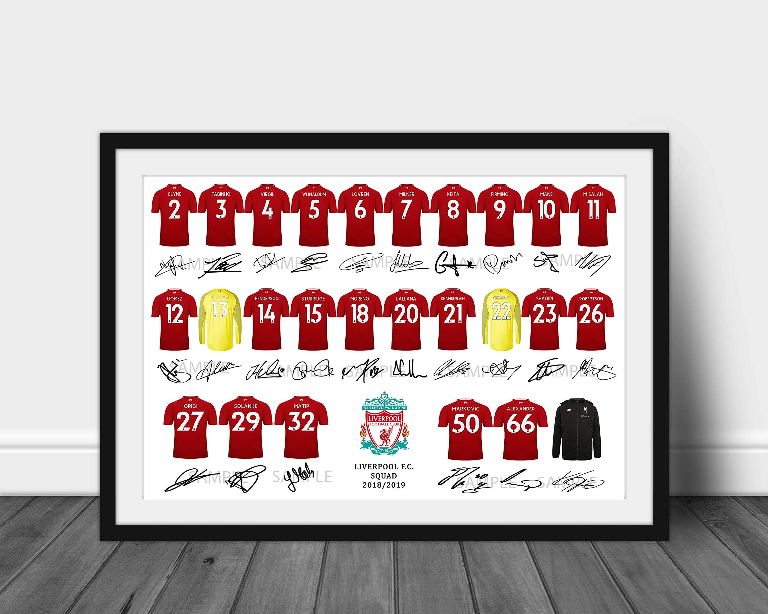 Liverpool Full Squad Team Signed Printed, Autographs A4 Photo Print Photograph Autographed Poster Jersey Shirt Gift Present Xmas Christmas Birthday New for 2018-2019 Season